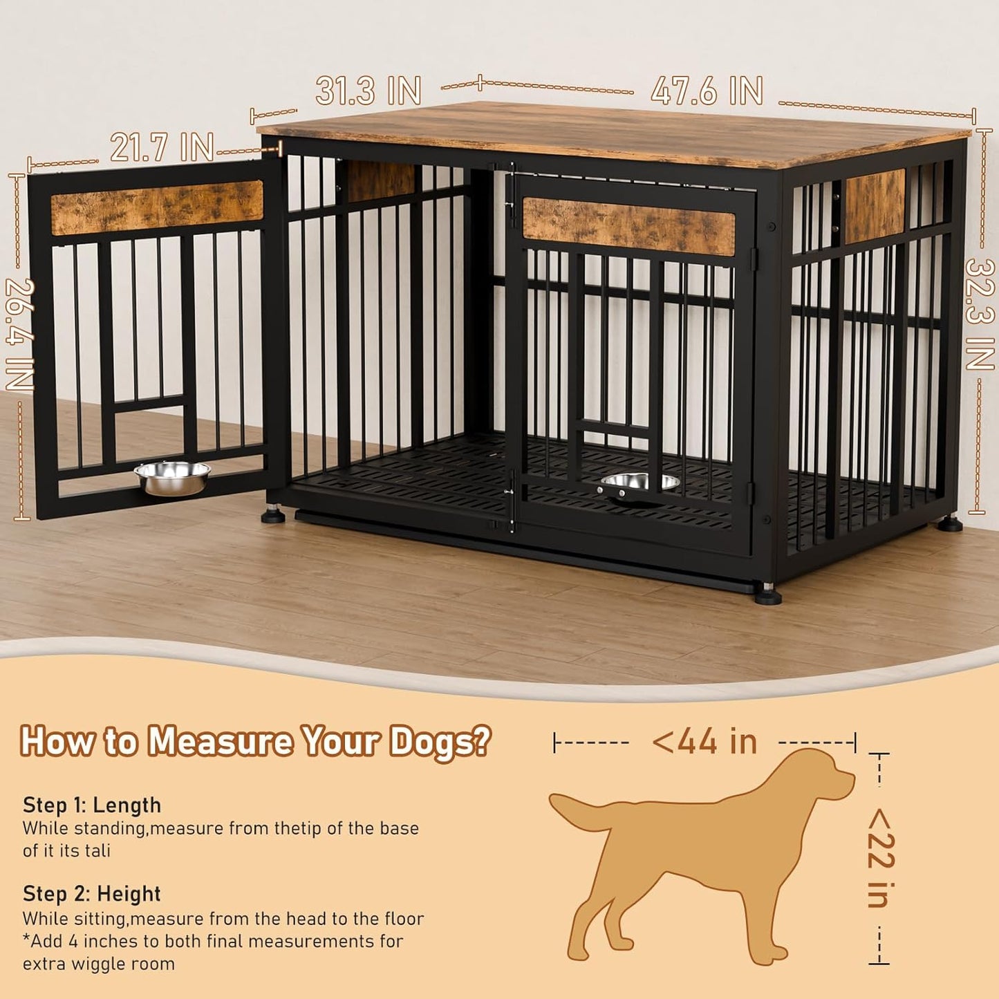 48 Inch Heavy Duty Dog Crate Furniture for Large Dogs, Decorative Pet House End Table, Extra Large Wooden Cage Kennel Furniture Indoor