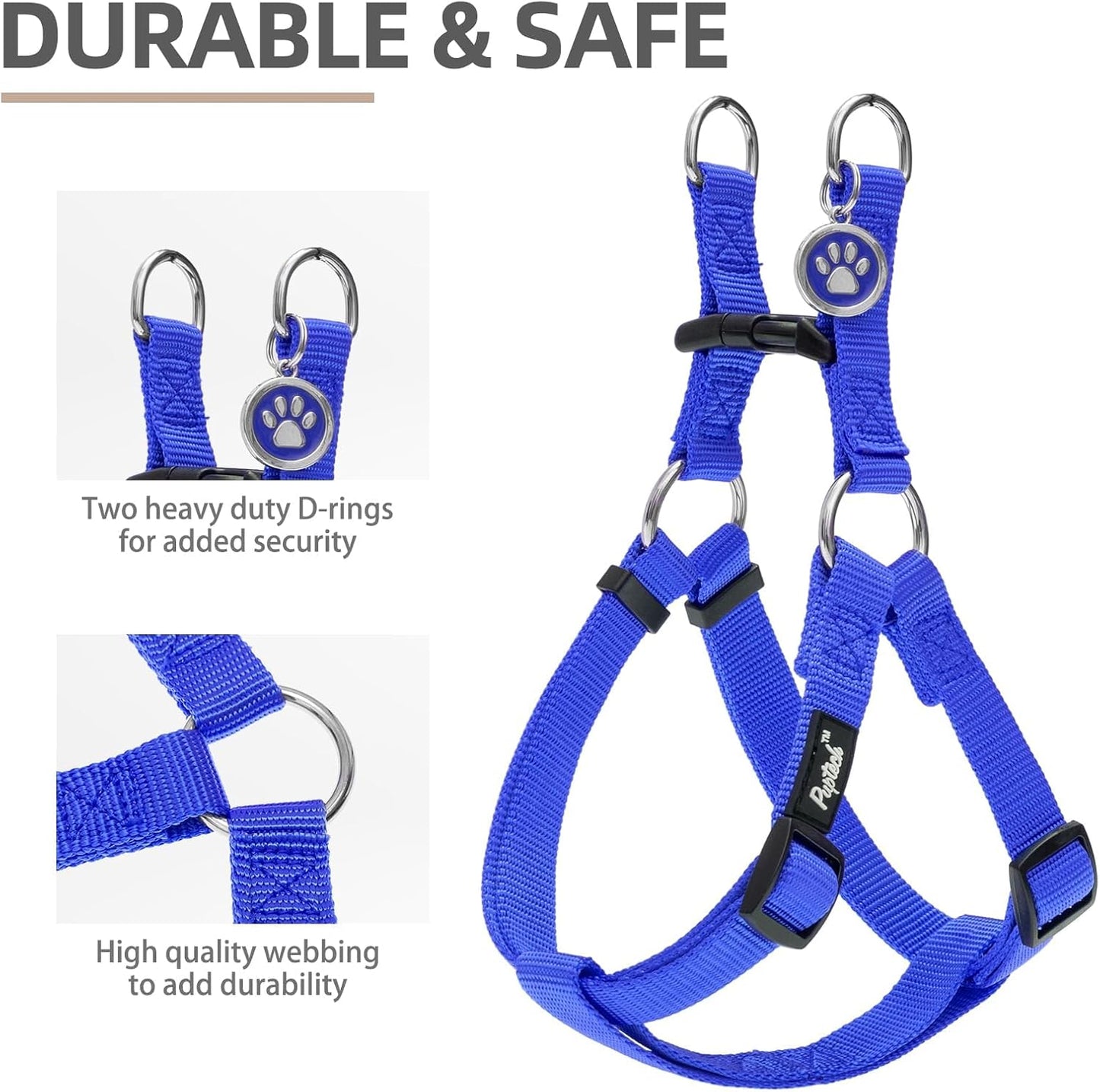 PUPTECK No Pull Dog Harness Soft Adjustable Basic Nylon Step in Puppy Vest Outdoor Walking with ID Tag