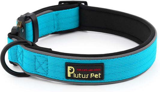Plutus Pet Tactical Dog Collar, Reflective, Adjustable Heavy Duty Dog Collar, Soft Padded and Comfortable, for Small Medium and Large Dogs (Cyan, XL)