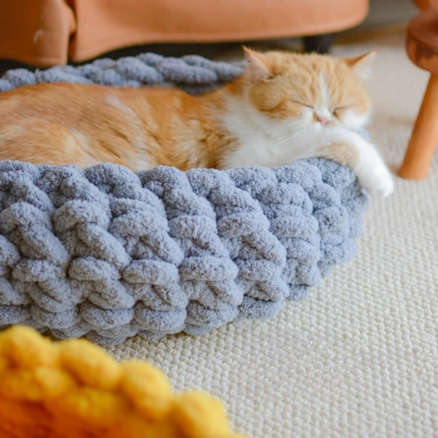 Cat Nest Bed – Premium Handwoven Washable Extra Soft Round Cave House for Indoor Kitten & Kitty, Small & Large (Grayish Blue,Medium)