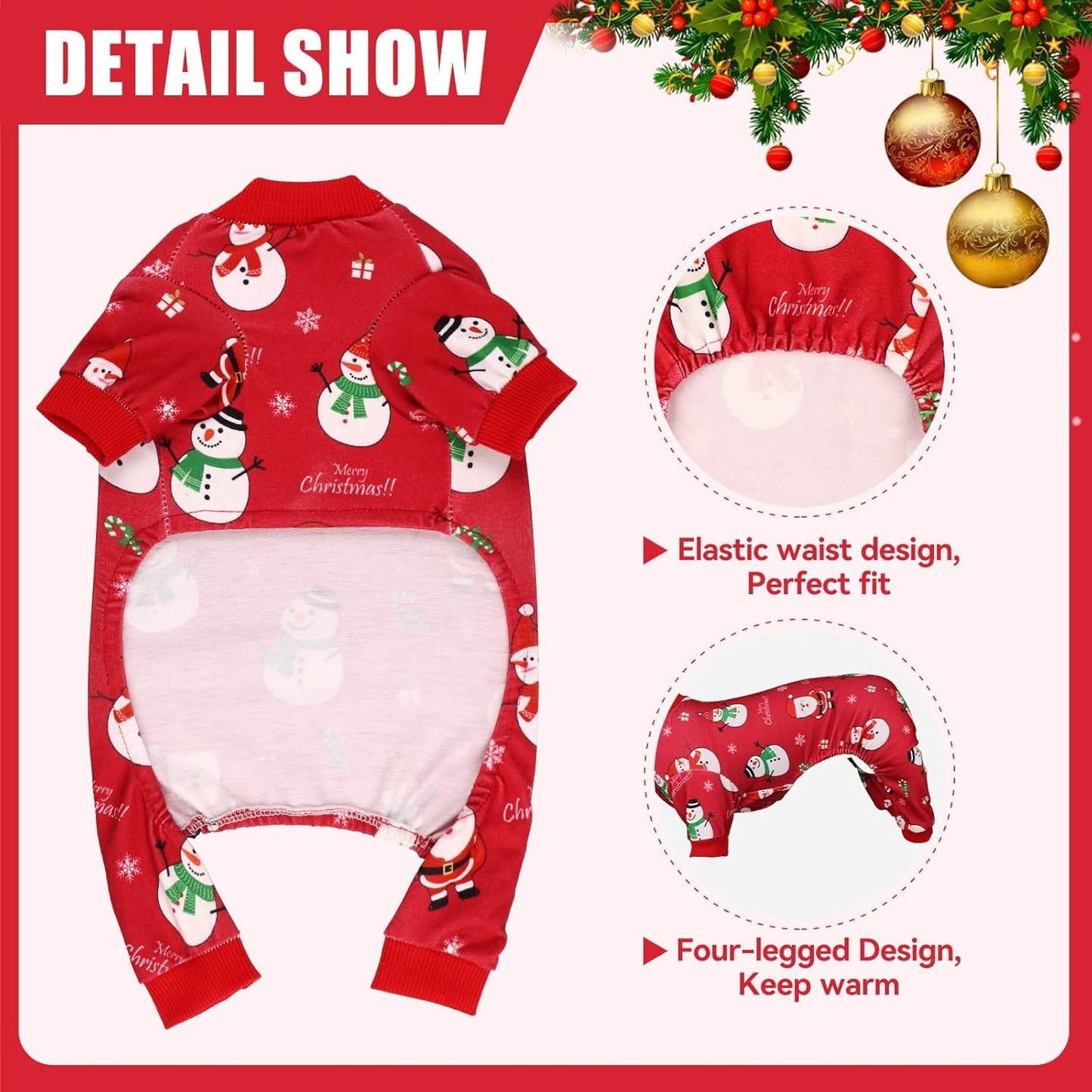 Dog Christmas Pajamas Snowman Pet Clothes Costumes Pjs Stretchy Funny Costumes Pet Outfit Dog Pajamas for Small Dogs Puppy Cat(XS)