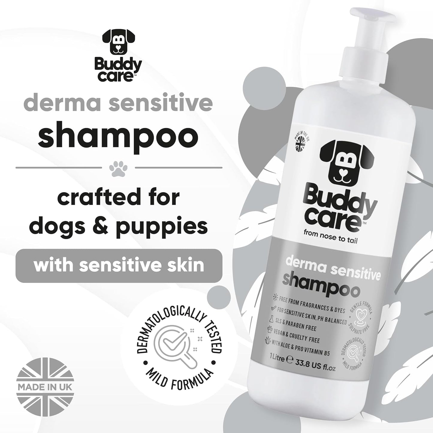 Derma Sensitive Dog Shampoo by Buddycare | with Aloe Vera and Pro Vitamin B5 (33.8oz)