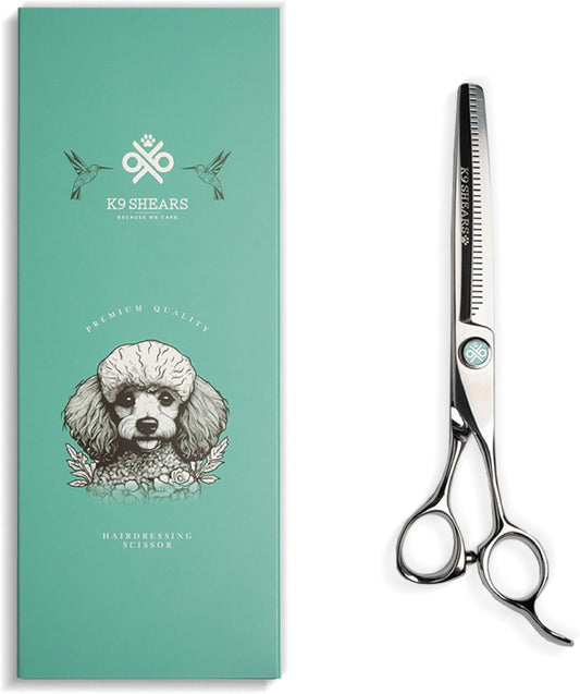 8” Dog Grooming Scissors – VG10 Japanese Steel Professional Pet Thinning Shears for Cats & Dogs | Clean Cut & Precise Trimming | Lightweight, Ergonomic, Handcrafted | Thinning Rate 50% | K9 Shears