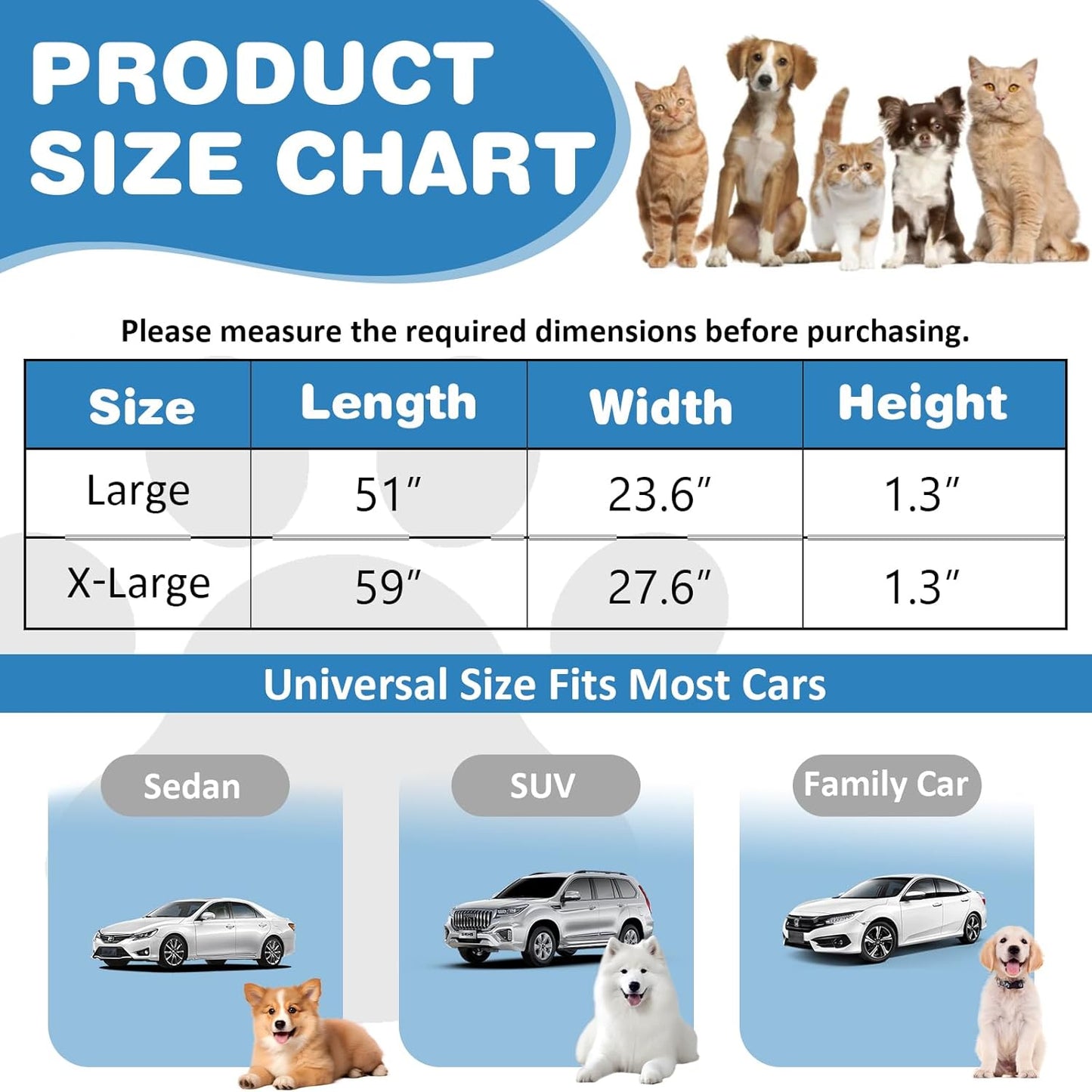 VClife Dog Car Seat Cover for Backseat Extender, Anti Slip Dog Bed Mat Travel Blanket, Pet Friendly Backseat Cover for Cars, SUVs, Small Trucks, Back Seat Extender Protector (Light Gray, 59"×27.6")