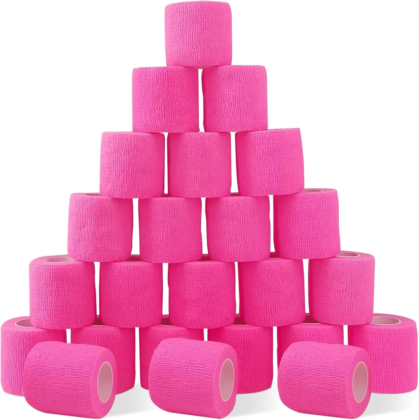 24 Pack Pink Self Adhesive Bandage Wrap, 2” x 5 Yards Cohesive Vet Wrap Elastic Athletic Tape Grip Tape Sports Tape for Ankle, Wrist Sprains, Medical, Pet First Aid (Pink, 2 Inch)