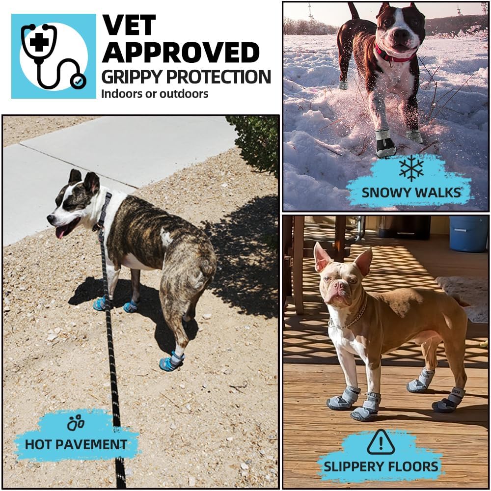 Dog Shoes for Large Dogs, Medium Dog Boots & Paw Protectors for Hardwood Floors, Outdoor Dog Booties for Hot Pavement Winter Snow Hiking, Breathable Dog Shoes with Reflective Strips Size 7