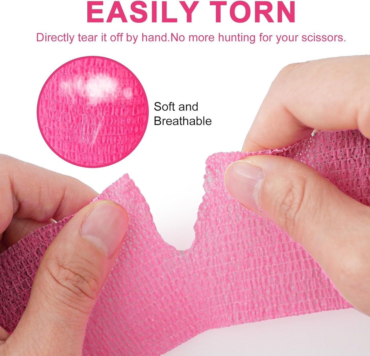24 Pack Pink Self Adhesive Bandage Wrap, 2” x 5 Yards Cohesive Vet Wrap Elastic Athletic Tape Grip Tape Sports Tape for Ankle, Wrist Sprains, Medical, Pet First Aid (Pink, 2 Inch)