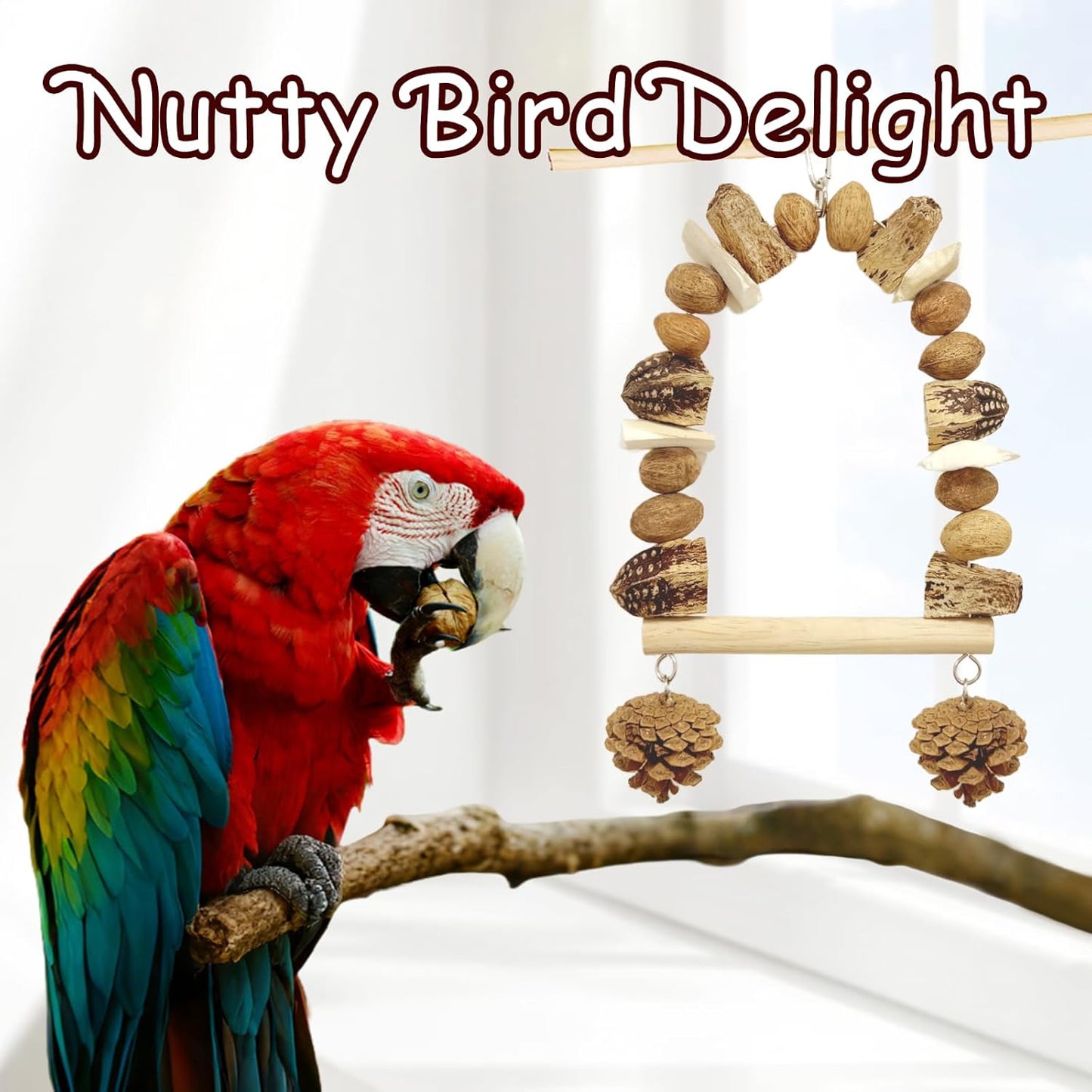 Nut Perch Stand with Interchangeable Materials – Natural, Safe Bird Playset for Beak Exercise & Mental Stimulation