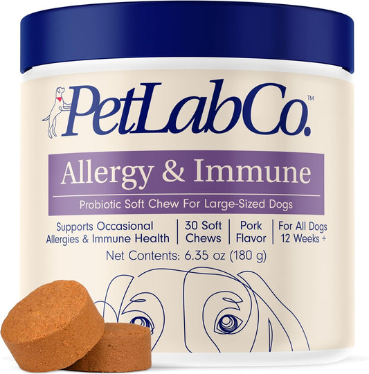 PetLab Co. Allergy & Immune Daily Probiotics for Dogs. Supports Yeast Production, Seasonal Allergies, Intermittent Itchiness, Gut & Digestive Health for Large Dogs - 30 Chews - Packaging May Vary