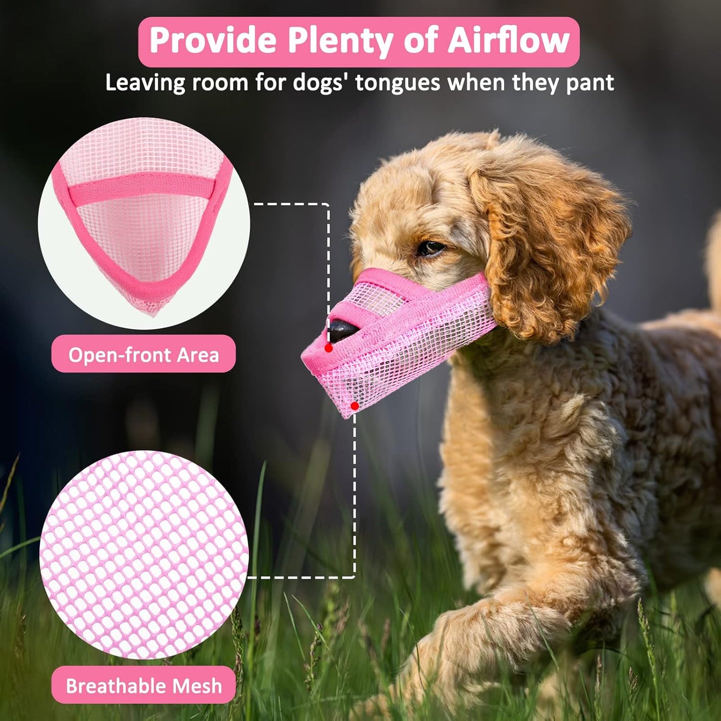 Crazy Felix Nylon Dog Muzzle for Small Medium Large Dogs Dachshund Beagle Poodle Labrador, Air Mesh Breathable and Drinkable Pet Mouth Guard for Anti-Biting Chewing Scavenging(XXS, Pink)