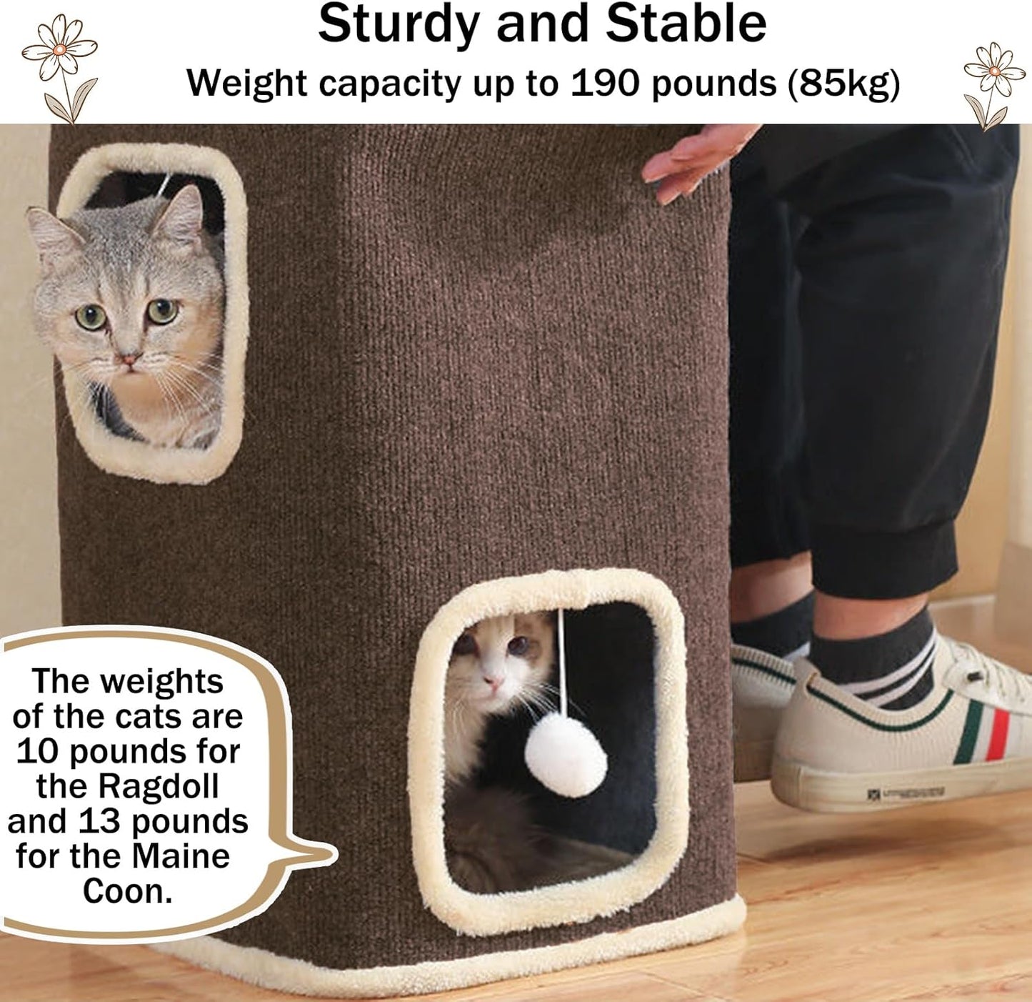 Empet Cat House for Indoor Cats Beds, Multi-Level Cat Condo, Foldable Cave Bed Brown, 2L