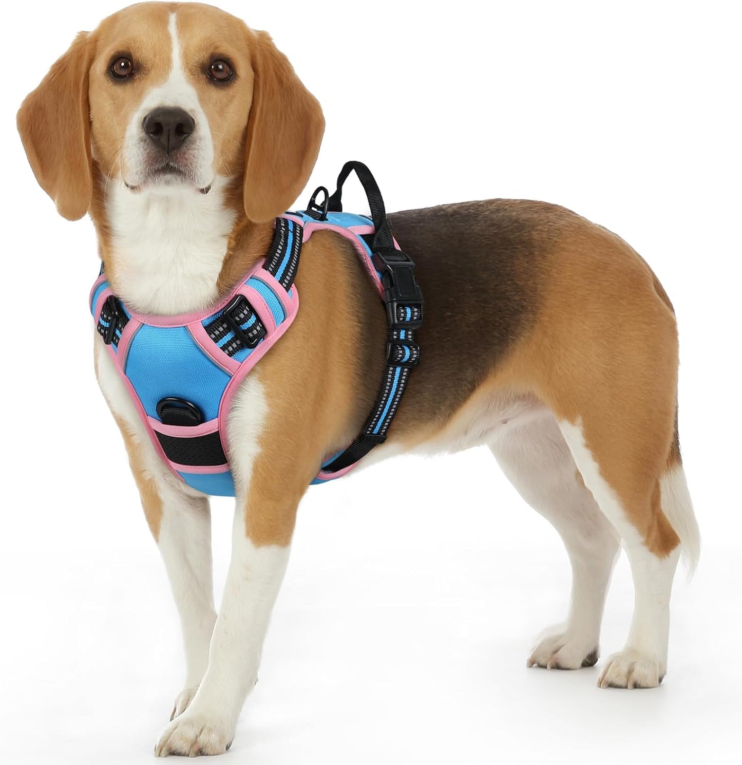 Eagloo Dog Harness Small Sized Dog, No Pull Service Vest with Reflective Strips and Control Handle, Adjustable and Comfortable for Walking, No Choke Pet Harness with 2 Metal Rings, Pink & Blue, S