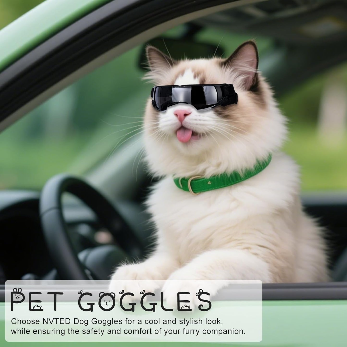 NVTED Dog Cat Goggle Sunglasses Small Breed, Puppy Windproof Anti-UV Glasses Adjustable Lightweight Anti-Fog Doggie Goggles for Small Dogs Cats Rabbits - Silver