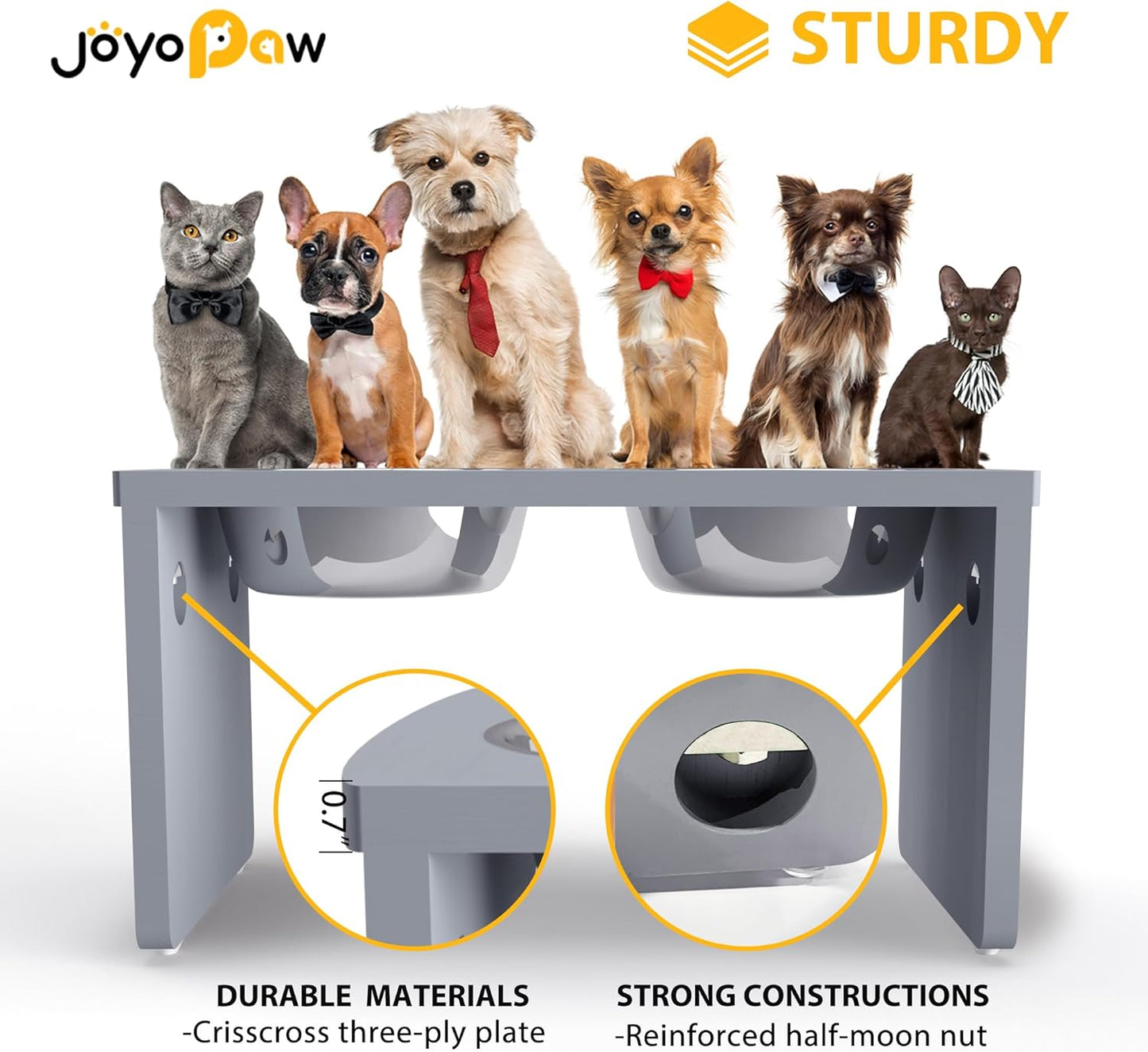 Elevated Dog Bowls, Bamboo Raised Dog Bowl for Large Dogs & Medium Dogs, with 2 Stainless Steel Bowls (10'' Tall–48 oz Bowl)