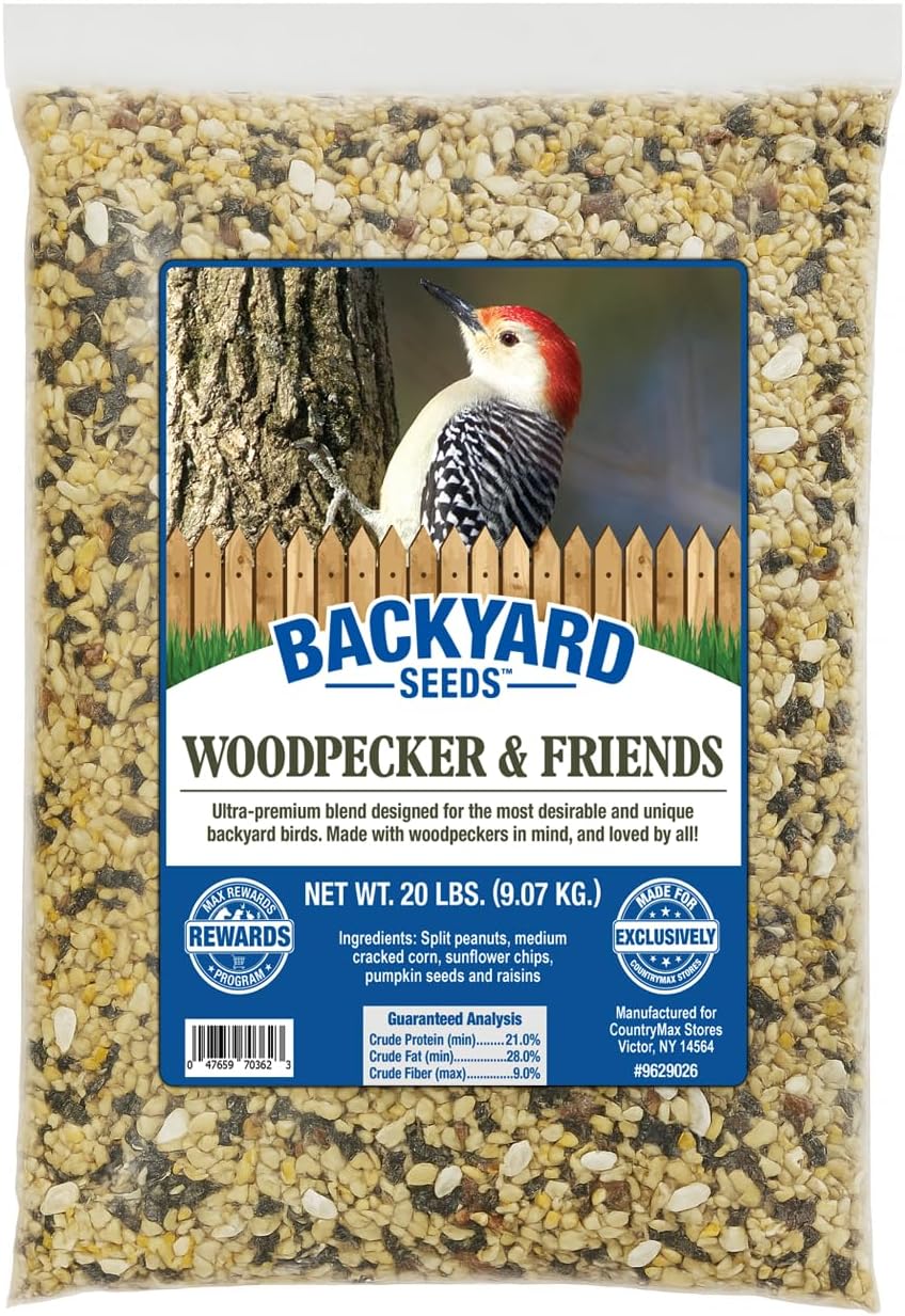 Backyard Seeds Woodpecker Shelled Peanuts Mixed Bird Seed with Sunflower Chips, Pumpkins, Raisins (40 Pounds)