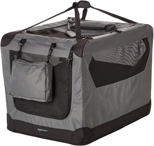 Amazon Basics Folding Portable Soft Pet Dog Crate Carrier Kennel, 30 x 21 x 21 inches, Grey