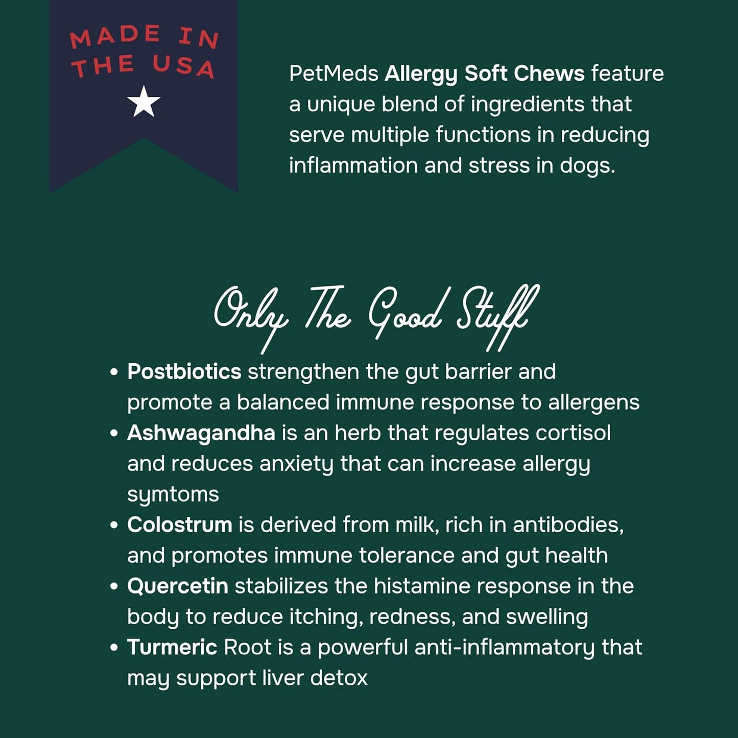 PetMeds Allergy Supplement for Dogs - Vitamins for Allergy Relief with Postbiotics, Colostrum, Quercetin & Turmeric for Dogs Itchy Skin & Scratching - Beef & Sweet Potato Flavor - 60 Soft Chews