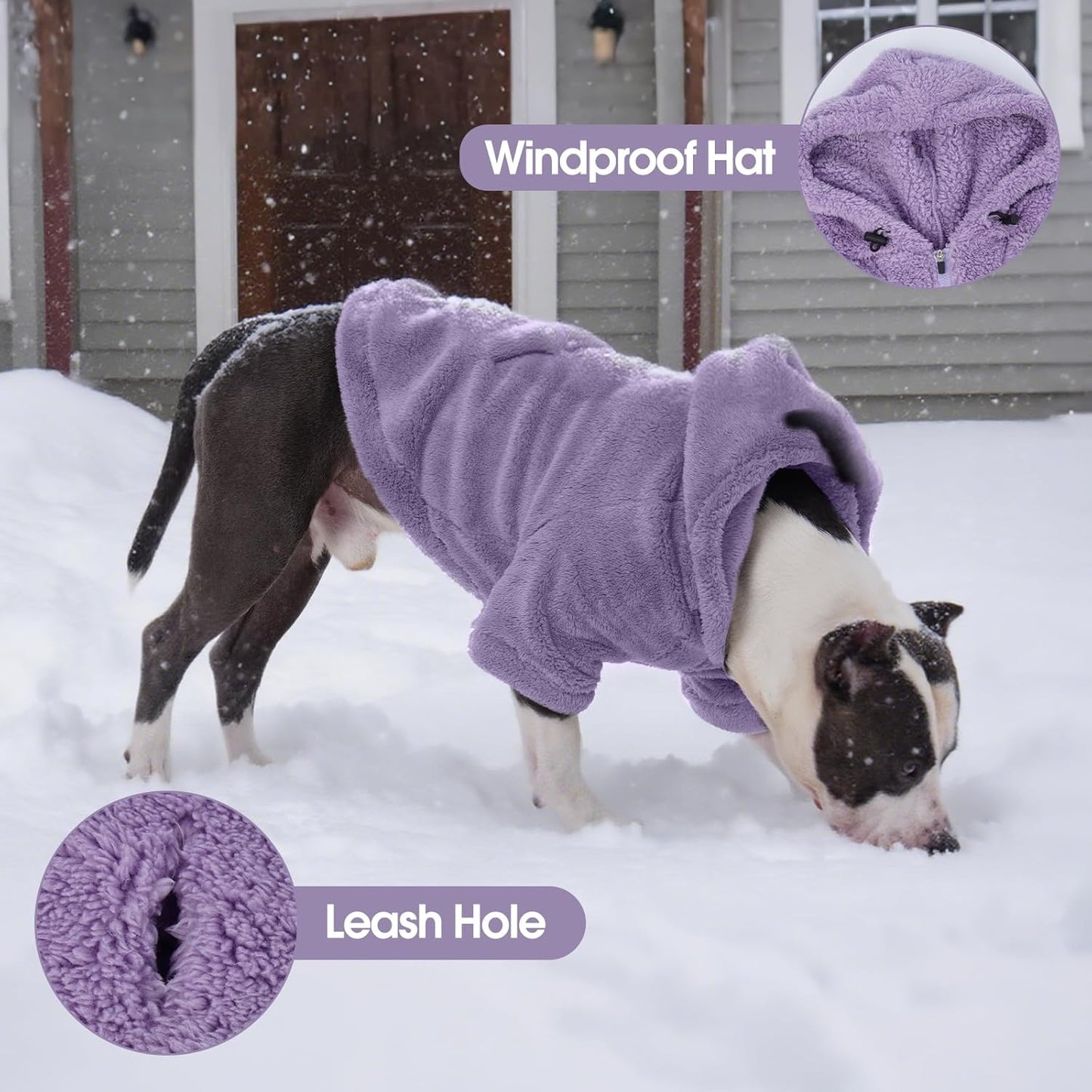 IDOMIK Fuzzy Dog Sweater with Adjustable Hood, Warm Fleece Dog Sweater Hoodie with Harness Hole & Pocket, Pullover Sweaters for Large Dogs, Fuzzy Hooded Sweatshirt for Fall Winter Christmas,Purple,XL