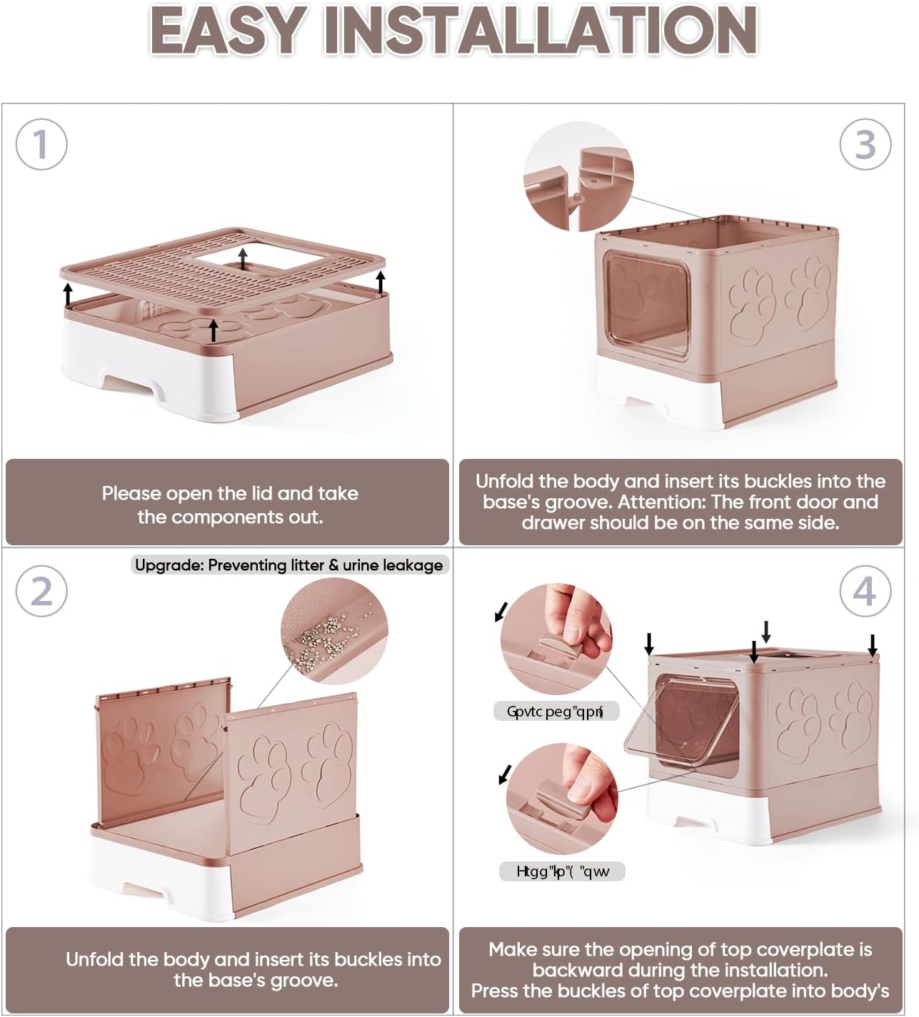 Cat Litter Box with X-Large Litter Mat and Scoop, Large Foldable Litter Box with Lid, Enclosed Kitty Box,Front Top Entry Exit, Odor Control Easy to Clean (Upgrade Coffee)