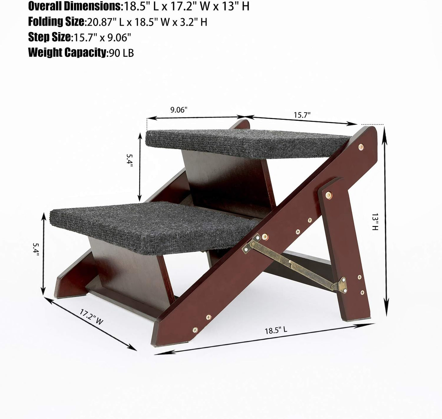 MEWANG Wooden Pet Stairs/Pet Steps - 2-in-1 Foldable Stairs & Ramp for Beds and Cars - Portable Dog/Cat Ladder Up to 110 Pounds