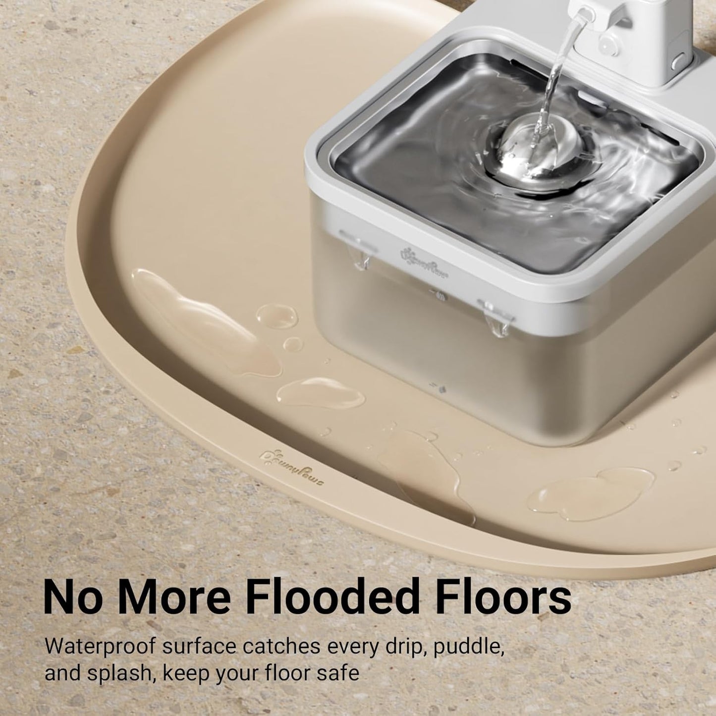 DownyPaws Dog Food Mats for Floors Waterproof, BPA Free Silcone Dog Bowl Mat, Non-Slip Pet Feeding Mat with High Raised Edge, Cat Placemat for Messy Drinkers, 24"×17", Almond