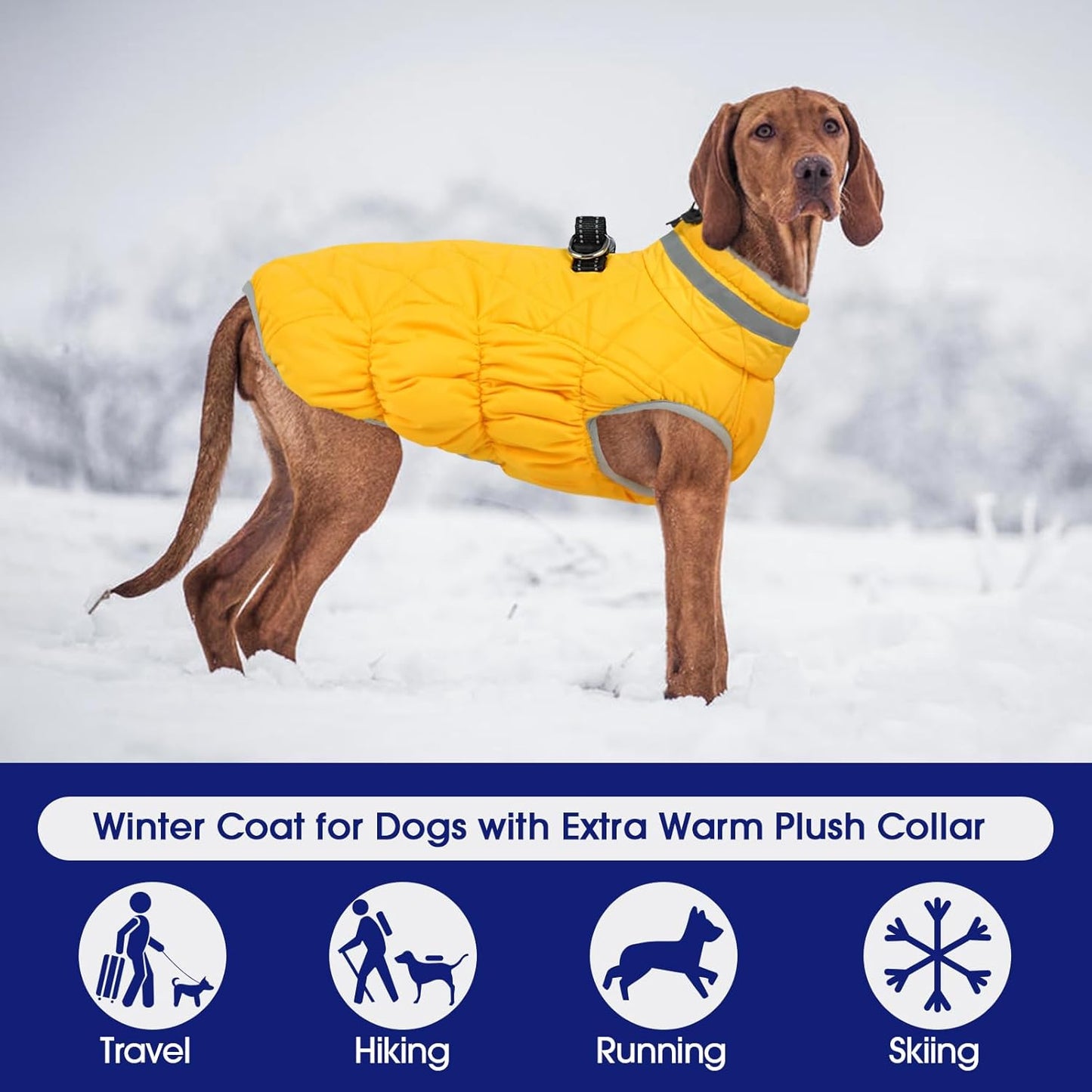 FUAMEY Dog Coat for Small Dogs,Waterproof Dog Winter Jacket with Harness Built in Puppy Cold Weather Coats Reflective Pet Vest with Zipper Warm Fleece Dogs Snowsuit Windproof Yellow S