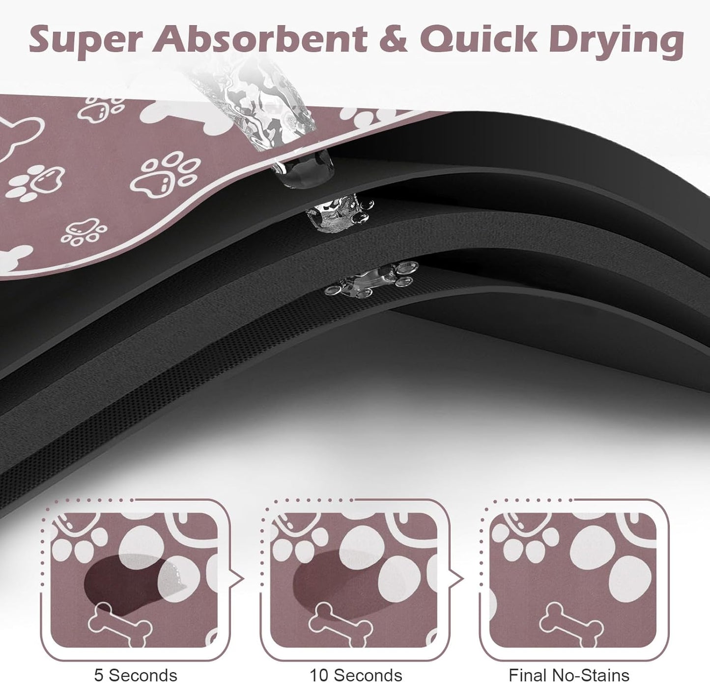 Dog Cat Mat for Food and Water,Rapid Absorbent Pet Feeding Mat, Bone Shaped Dog Placemat Bowl Mat with Rubber Backing,No Stains Pet Food Mats Indoor, Pet Accessories Supplies,Brown 12"×18"