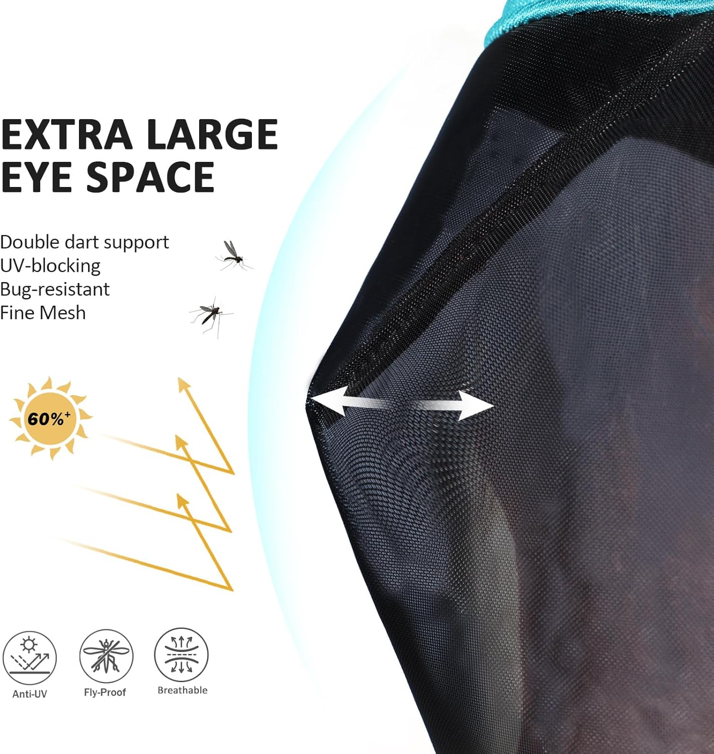 Harrison Howard Pro Luminous Horse Half Face Fly Mask Large Eye Space with Ears UV Protection for Horse Teal M