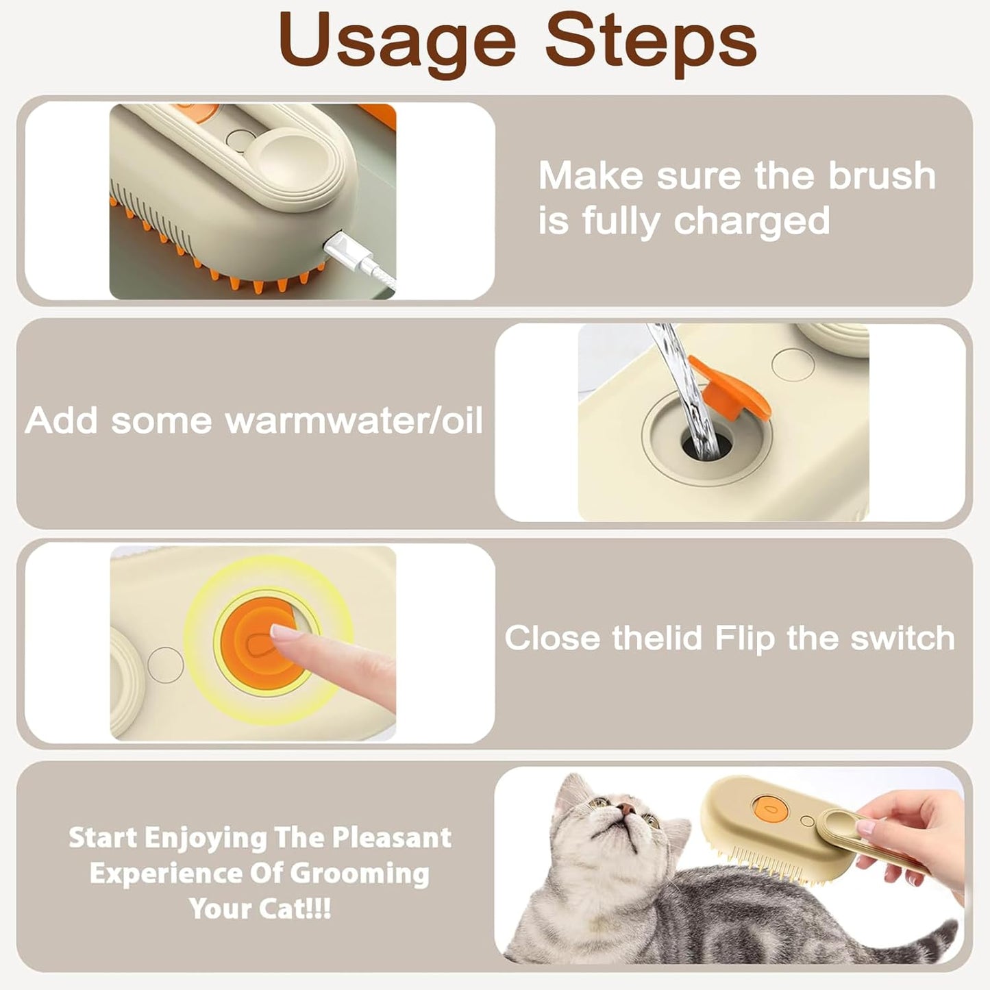 Cat Steam Brush for Shedding, 2025 New 4 in 1 Rechargeable Steam Pet Brushes for Cats & Dogs, Indoor Anti-static Pets Brush for Massage, Cleaning, Shedding & Combing Hair (Beige)