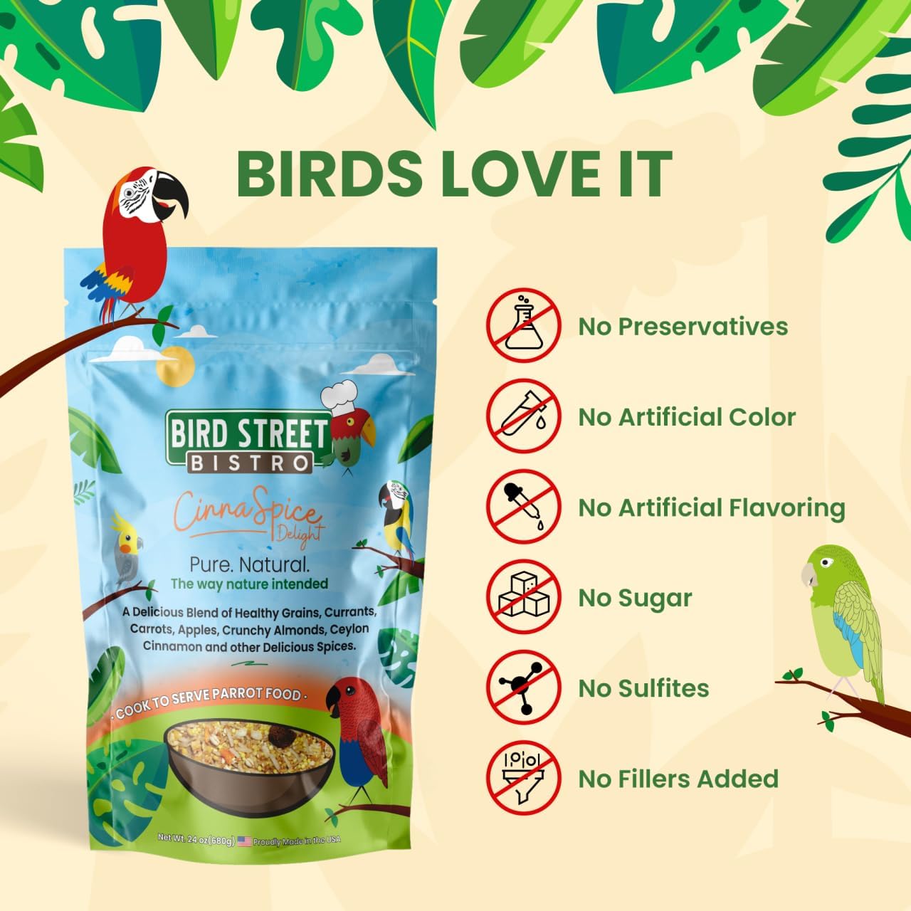 Parrot Food - Parakeet & Cockatiel Food - Cooks in 3-15 min w/Natural & Organic Grains, Legumes, Non-GMO Fruits, Vegetables & Healthy Spices
