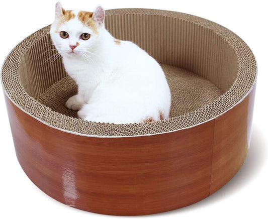 Cat Scratcher Post & Board, Round Cat Scratching Lounge Bed, Durable Pad Prevents Furniture Damage, 17.32'' x 17.32''x 6.11''