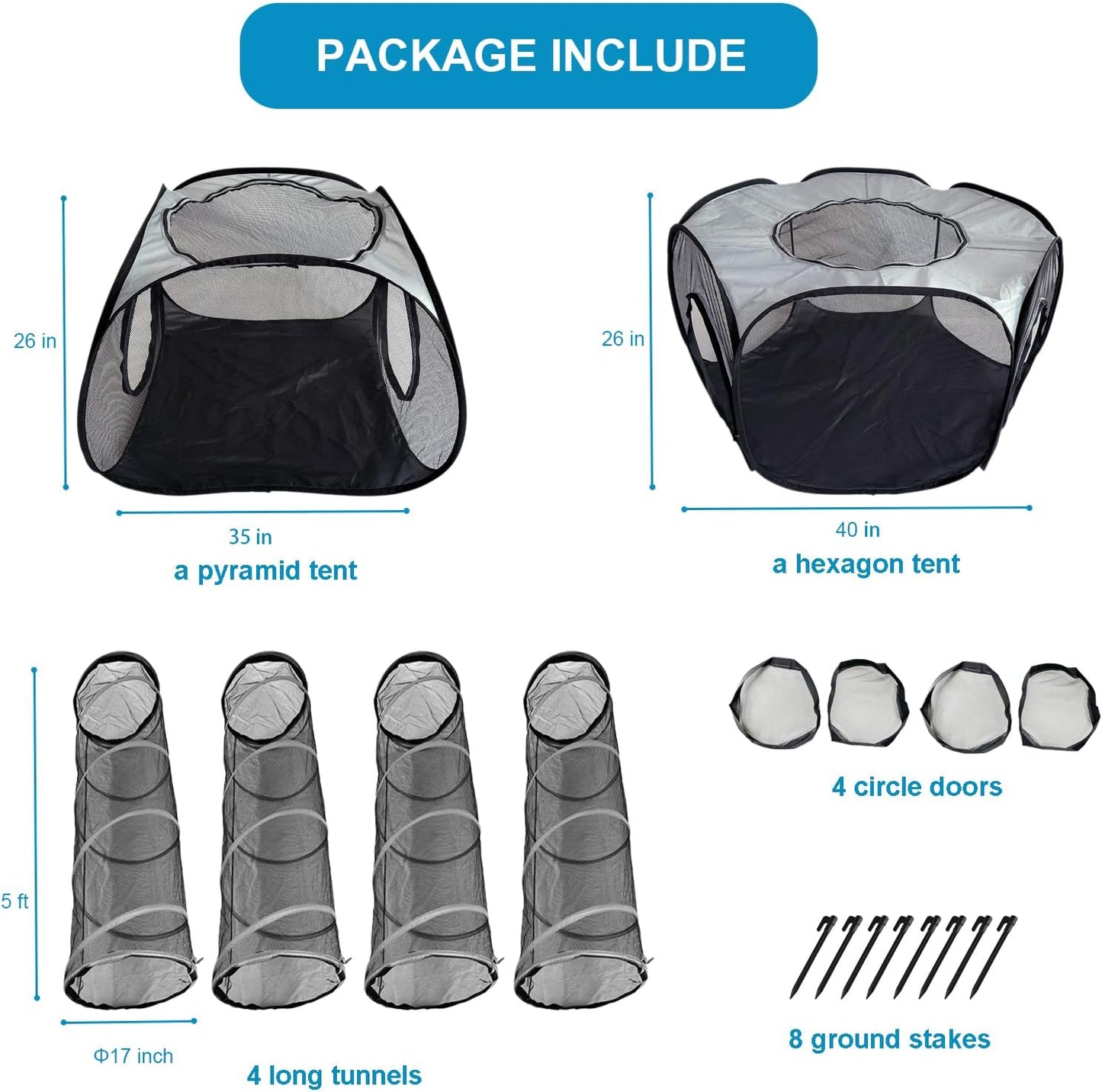 Large Outdoor Cat Tunnel and Tent Playpen - Pop Up Enclosure for Multiple Cats - Portable Outside Playhouse for Small Pets