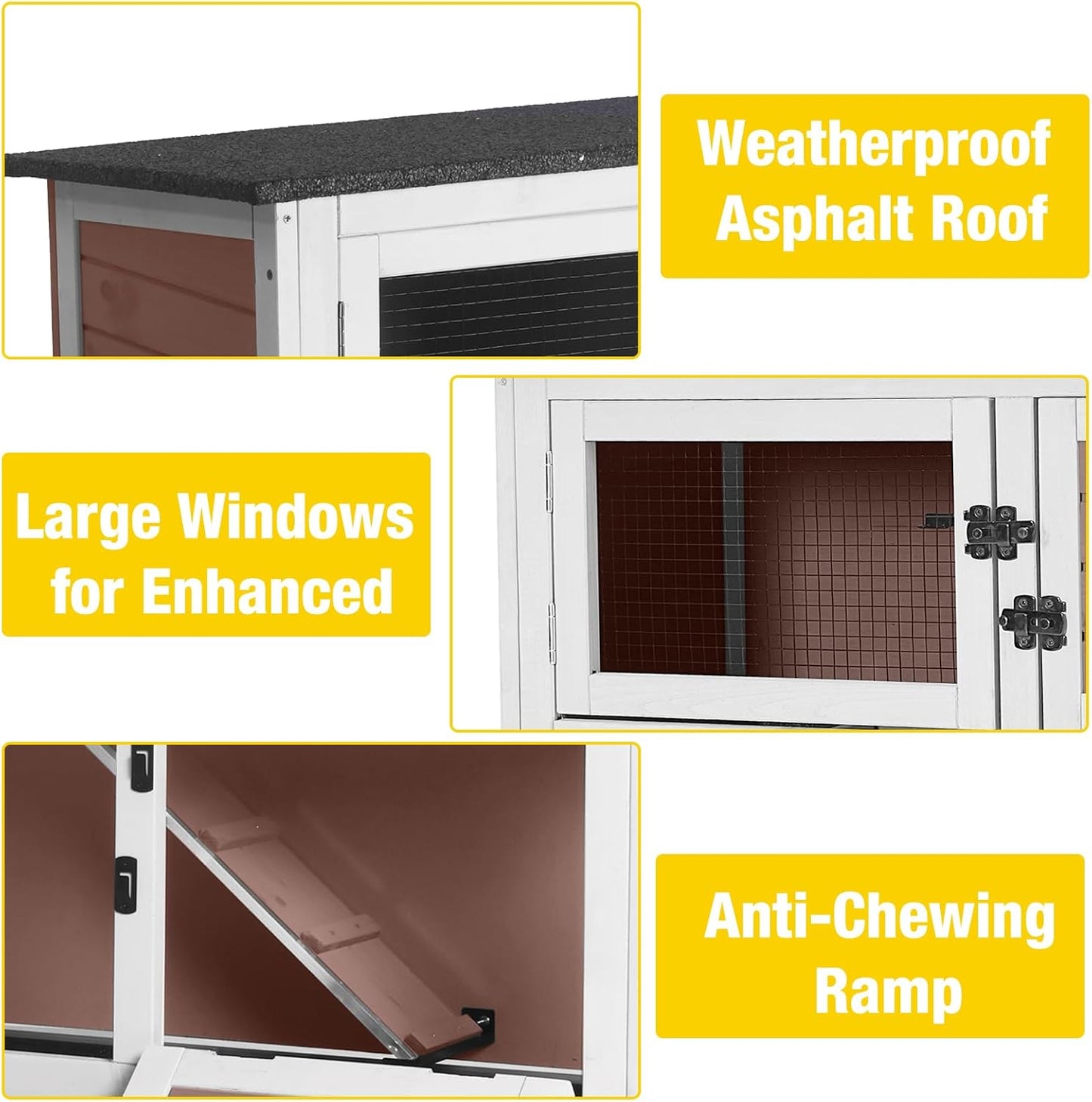 Aivituvin Rabbit Hutch Indoor Bunny Cage Outdoor 2 Story Pet House Guinea Pig Cage on Wheels 36" (Brown)