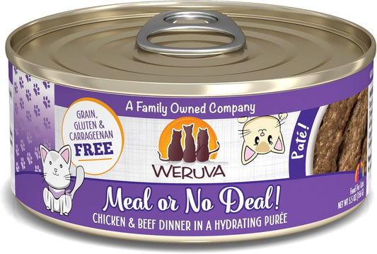 Weruva Wet Cat Food, Meal or No Deal with Chicken and Beef Pate, 5.5oz Can, Pack of 8