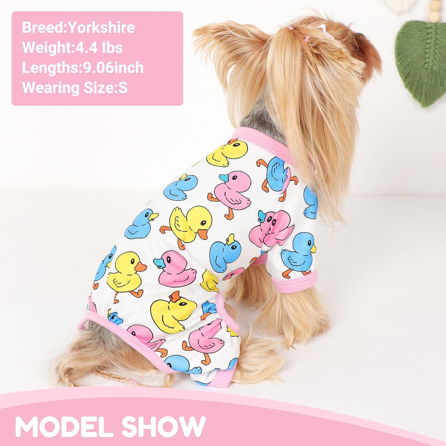 Dog Pajamas Small Sized Dogs Stretchable Summer Dog Clothes Pjs 4 Legs Girl Boy Cute Soft Puppy Outfits Doggie Cat Jammies Jumpsuit Sleeper for Pet (Duck, Small)
