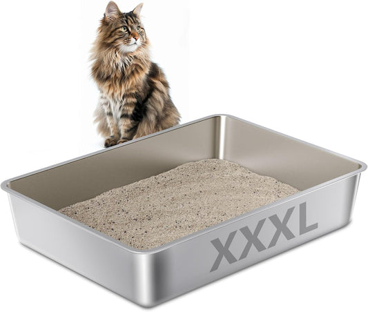 XXXL Stainless Steel Cat Litter Box -Extra Large 28"x20"x6" Metal Litter Box High Sides for Big Cats&Multiple Cats, Cat Litters Boxes Easy to Clean, No Odor, Anti-Urine Leakage