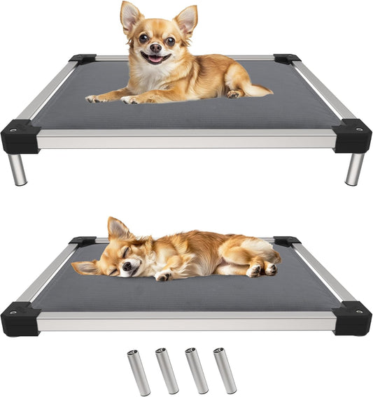 FXW TitanNest Chew-Proof Elevated Dog Bed, Raised Cot for Indoor/Outdoor/Camping Use, Durable & Washable Padded Pet Bed for Toy Dogs, 24.0" L x 20.0" W x 4.1" H, Gray