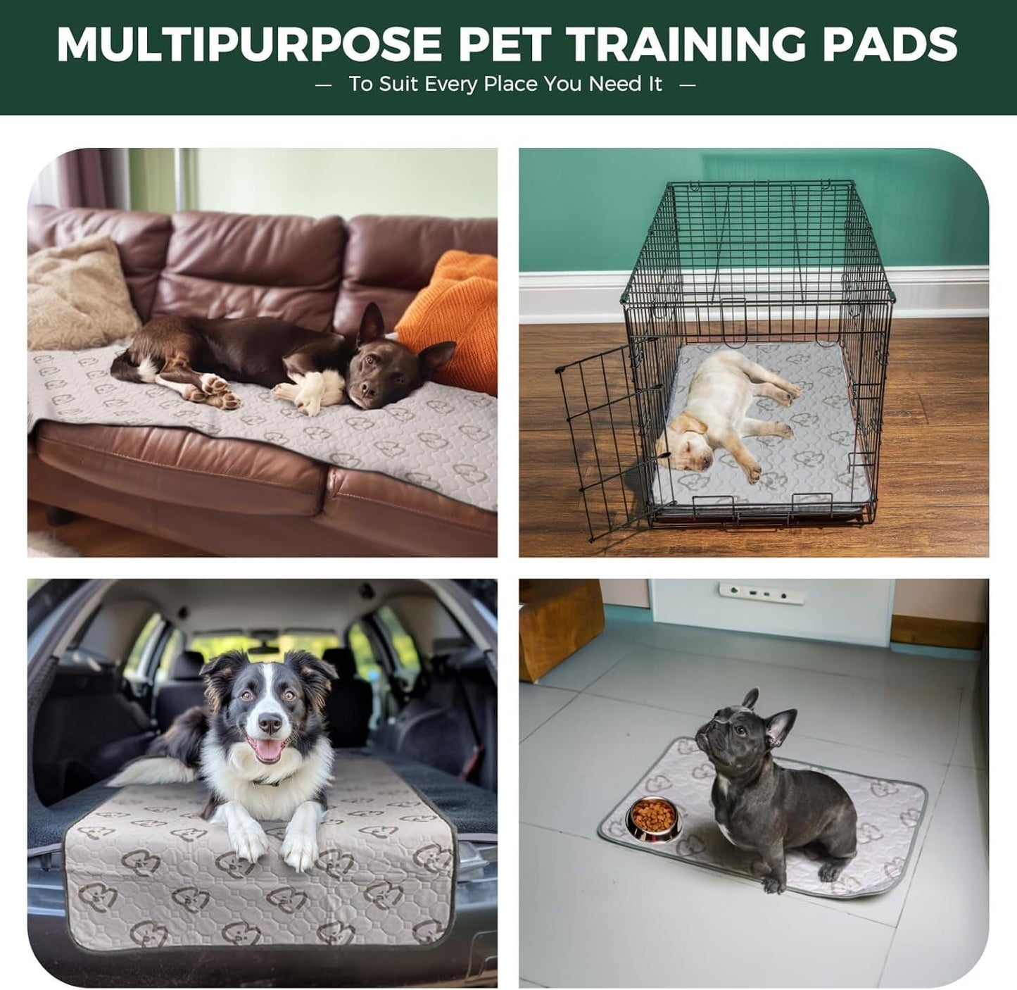 FXW Washable Pee Pads for Dogs, Puppy Pads with Super Absorbent, Specifically Designed for 48inch Cages, 47" × 29" Rectangle, Khaki, 2 Packs