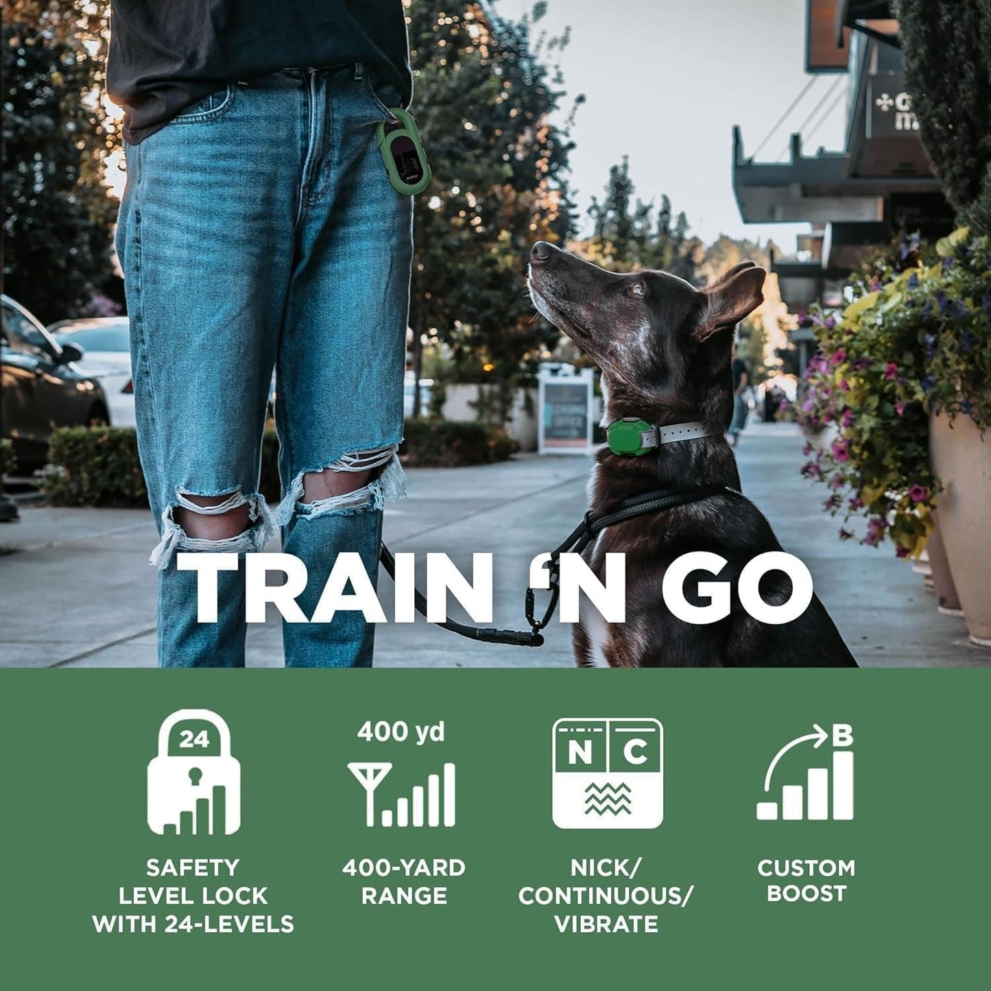 Dogtra CUE Green – E-Collar for Dogs Training Collar with Remote – Training Made Easy for Everyday Dog Owners – Gentle Vibration, Custom Boost, Waterproof, Rechargeable, 400-Yard Range System