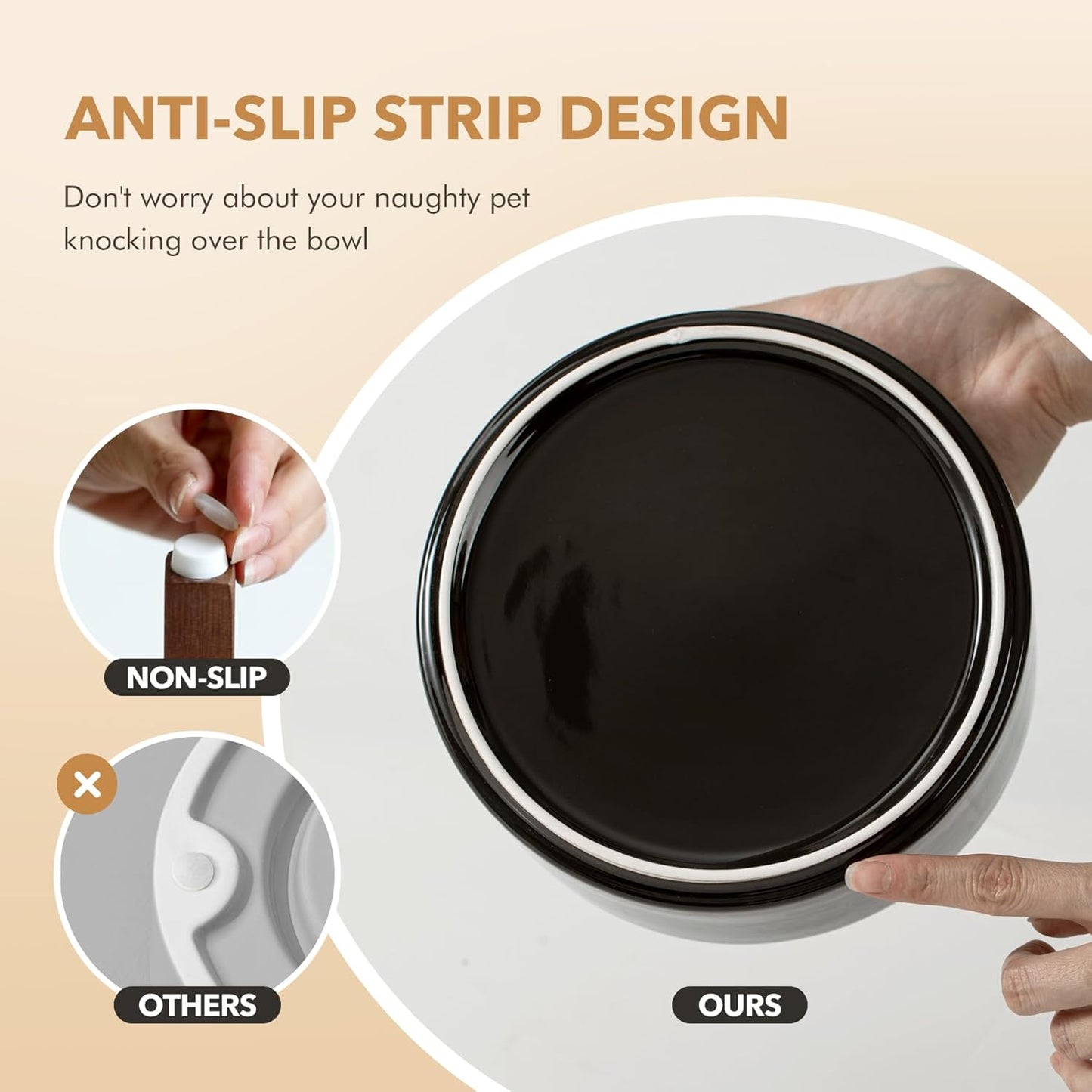 Ceramic 8.2inch Raised Double Dog Bowls Set with Acacia Wood Stand, Food & Water Bowls for Large Breed Dogs, Weighted Pet Dishes(60oz, Starry Sky)