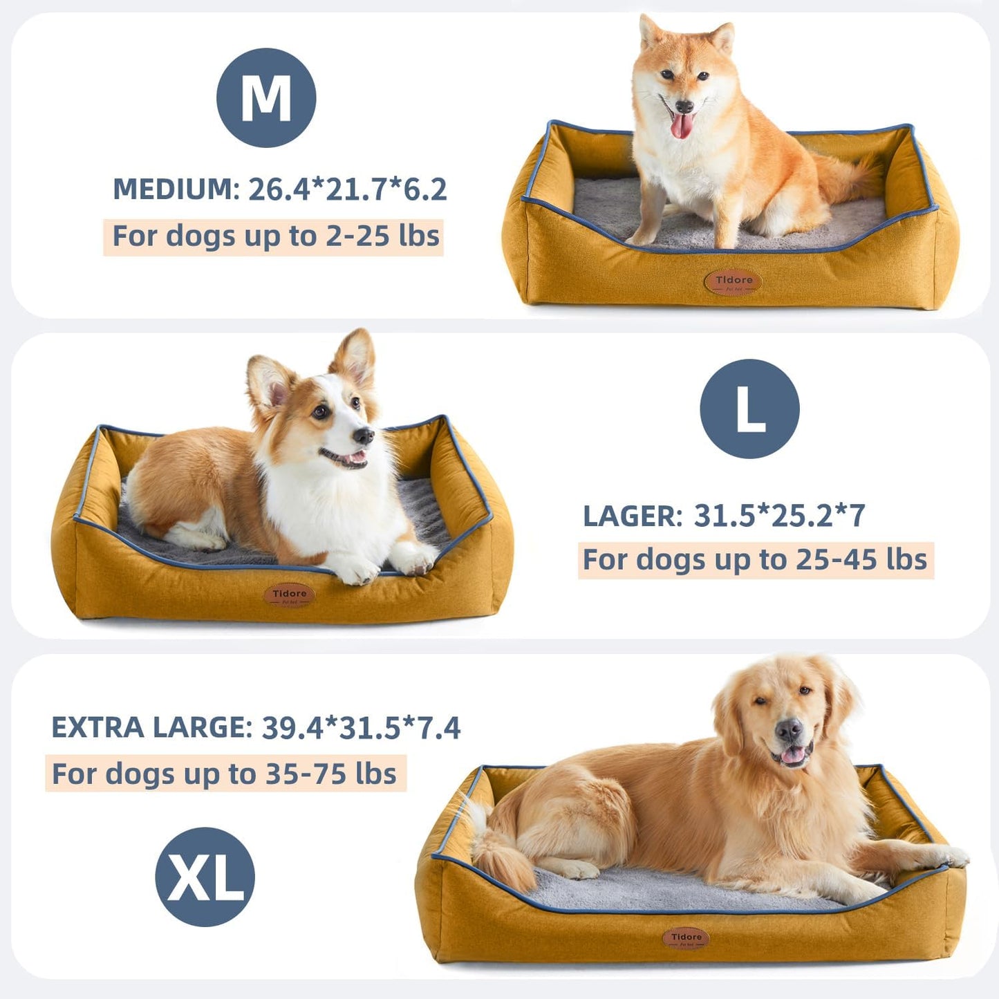 Orthopedic Dog Beds for Medium Dogs, Durable Egg Crate Foam Sofa Dog Bed wit Washable Removable Cover,Waterproof Lining,Pet Bed for Large Dogs (Mustard Yellow, 26.4" L x 21.7" W x 6.2" Th)