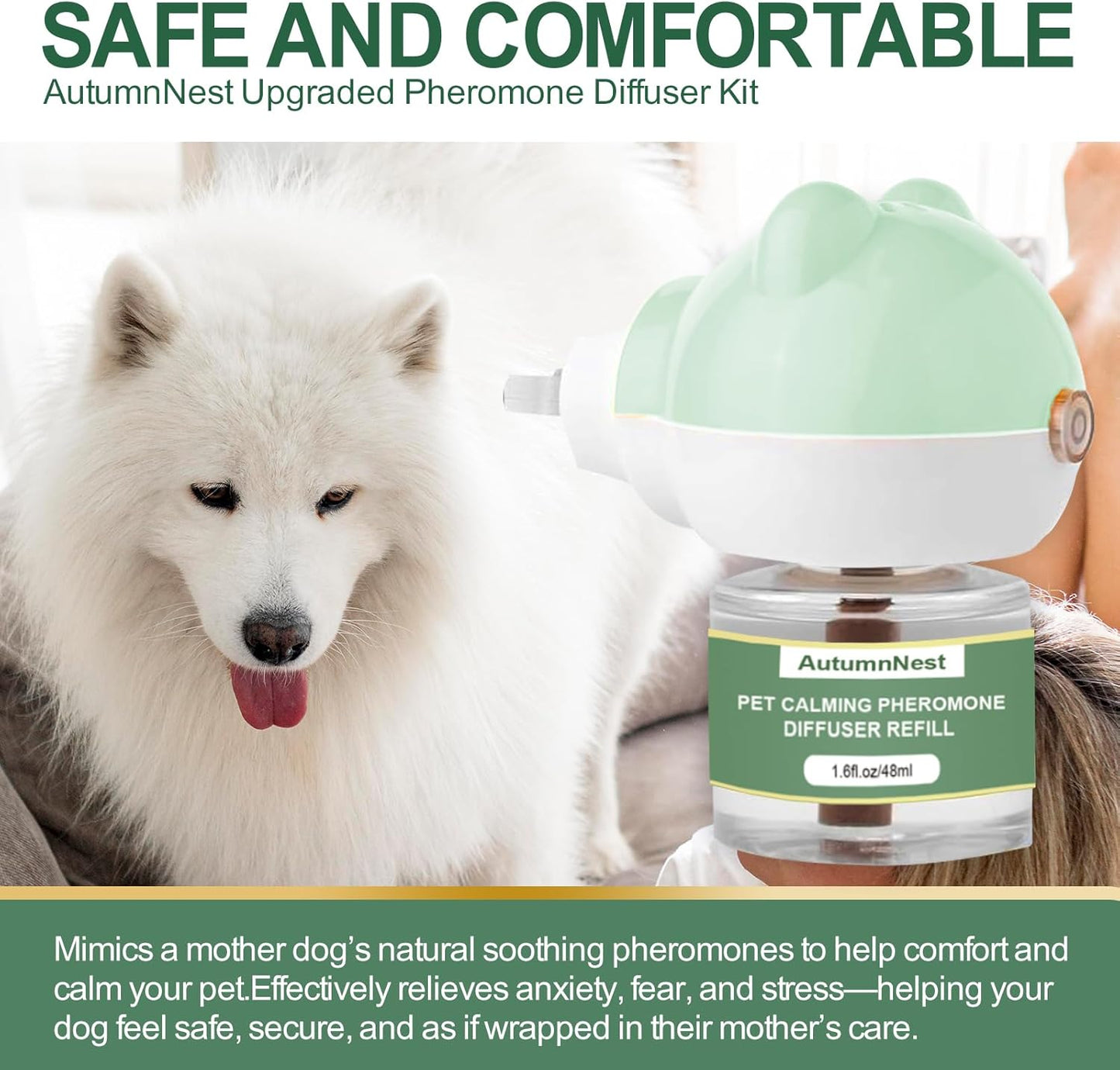 Dog Calming Diffuser Plug-in with Gentle Night Glow, 3 Refills Kit for Behavioral Support, Stress Soothing Aid for Pets During Travel, Thunder, Vet Visits, Fireworks, Safe Formula, 90 Days Supply