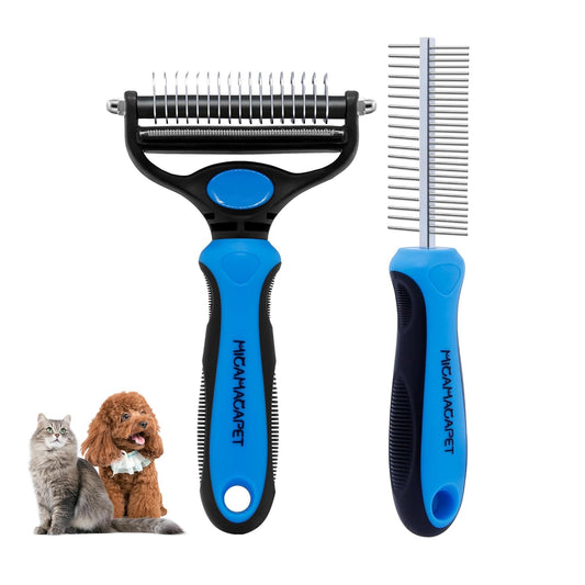 2-in-1 Shedding Brush and Detangling Comb Combo,Small Dog Stripping Brush, Dog and Cat Grooming Comb, 17 Stainless Steel Teeth Remove Tangled Hair, Pet Grooming Tools-Small