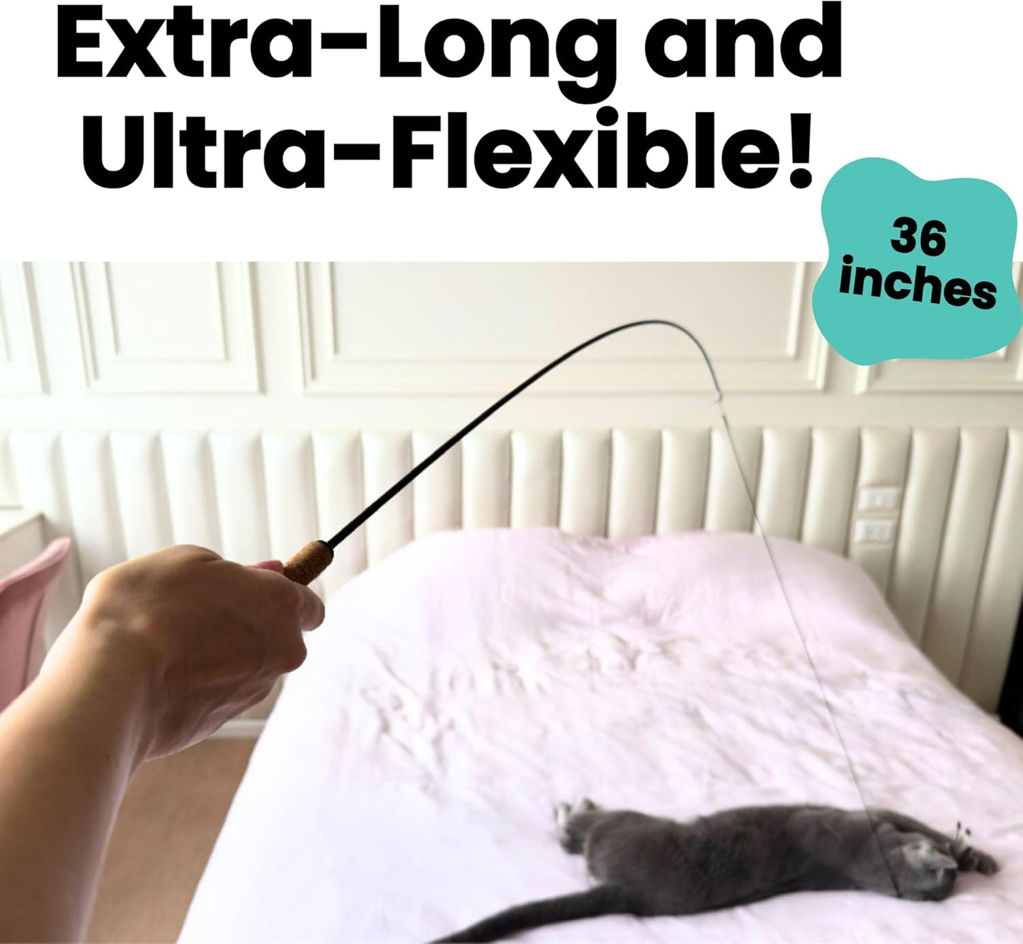 Forever Stick - The Unbreakable Cat Toy Wand, Extra Long Durable Interactive Cat Toy for Indoor Cats, Feather Kitten Toys for Bored Indoor Adult Cats, Bird Teaser Cat Accessories Enrichment