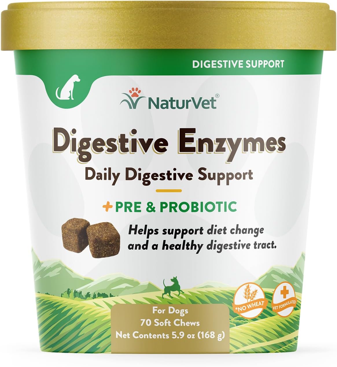 NaturVet – Digestive Enzymes - Plus Probiotics & Prebiotics – Helps Support Diet Change & A Healthy Digestive Tract – for Dogs (Soft Chews, 70 Count)