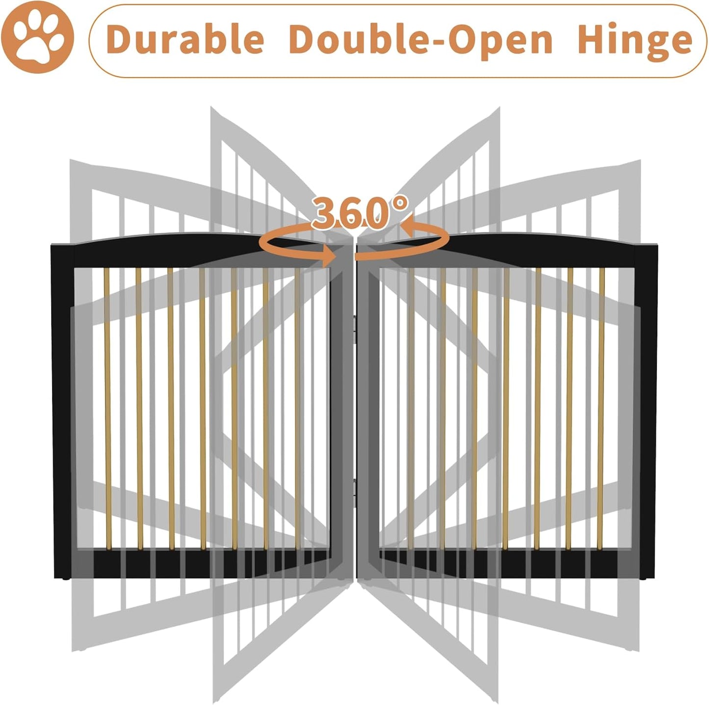 Freestanding Pet Gate for Dogs, Indoor Wooden Dog Gate for House, Foldable Dog Gate for Doorway, Stair, Step Over Pet Puppy Safety Fence Tall, 80 Inch Wide, 4 Panels 32", Black & Gold