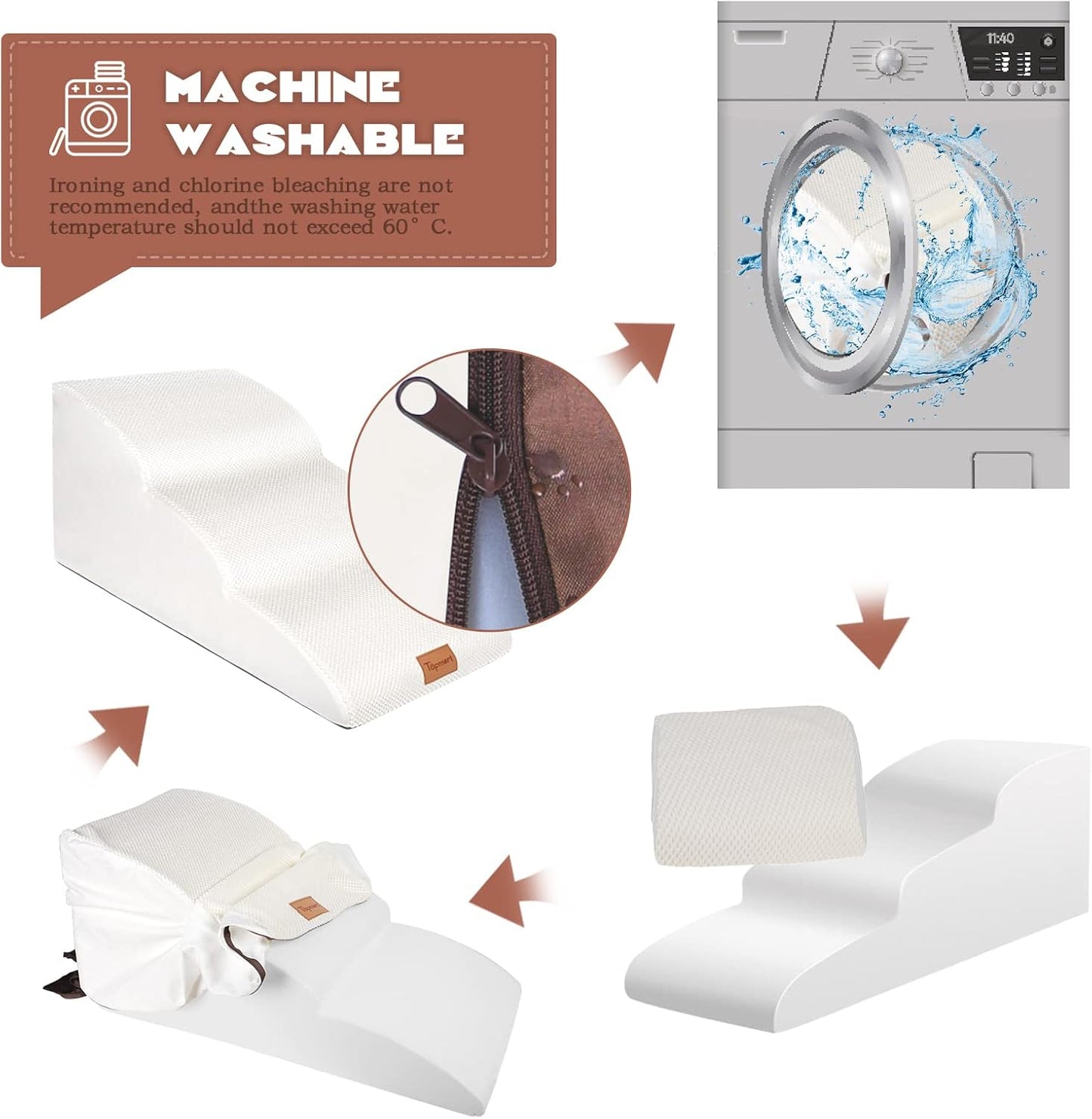 Topmart High Density Extended Foam Dog Ramp&Steps 3 Tiers,15.7" High,Non-Slip Dog Stairs with Waterproof Cover,Soft Foam Pet Ladder,Best for Injured,Older Cats,Pets with Joint Pain