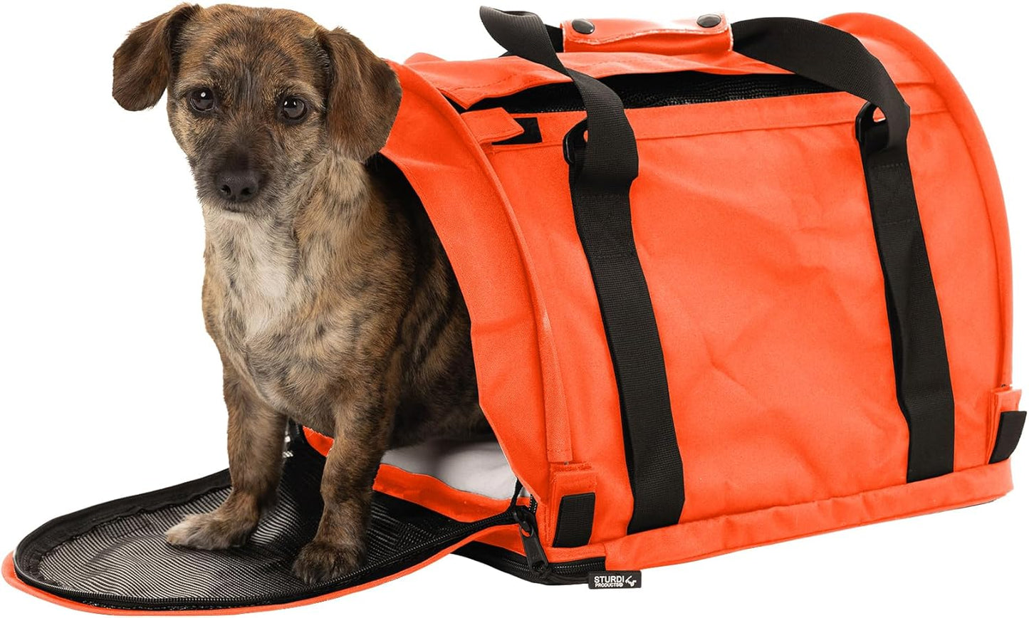 SturdiBag Pro 2.0 Pet Travel Carrier with Flexible Height for Cats and Dogs | Soft Sided Pet Carrier Bag with Safety Clips and Seatbelt Straps for Airplane or Car Travel | Medium, Orange