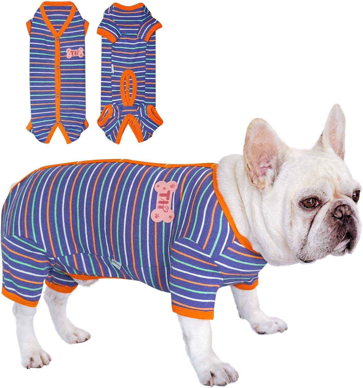 TONY HOBY Dog Pajamas, Male Dog Warm Pajamas with Thermal, Dogs Jumpsuit Shirt for Small Medium Dogs (Navy Blue, Boy, S)