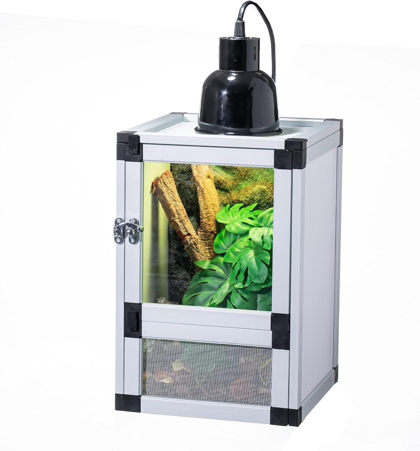 8" x 8" x 12" Bright White Reptile Cage, Rainforest Habitat with Acrylic Door, Ventilated Terrarium for Geckos, Frogs, Snakes, Easy Assembly